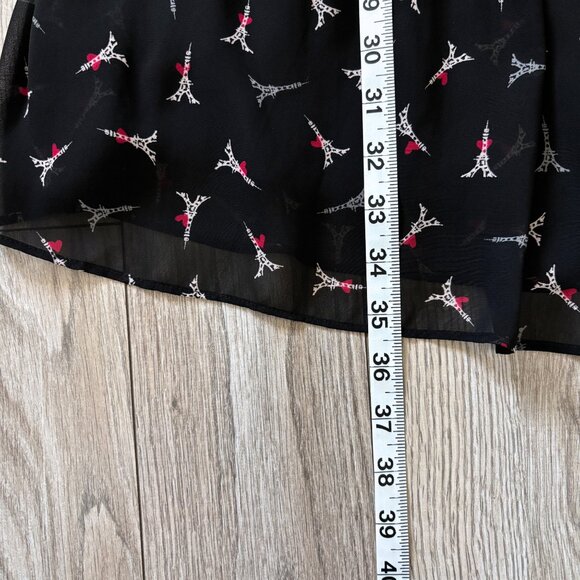 Elle Eiffel Tower Heart Print Black Pleated Mini Dress Womens Small Paris Retro - Picture 14 of 15